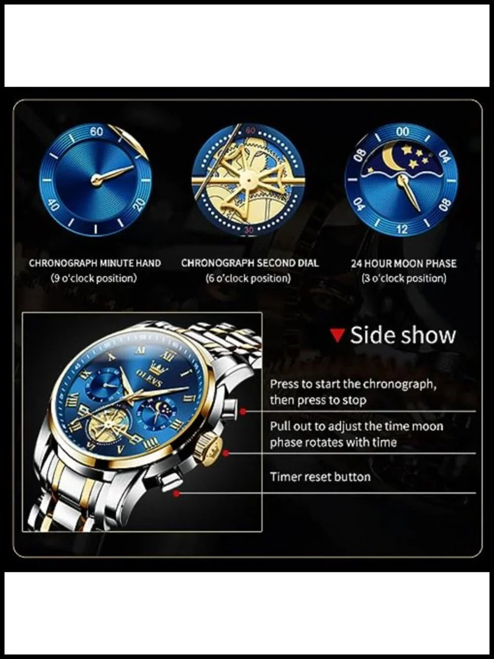 Mens Stainless Steel Quartz Watch Adjustable Bracelet Waterproof Luminous